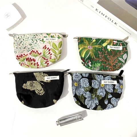 Trousse De Toilette Jacquard Brodée Fleurs Papillons Grande Capacité Pochette Maquillage Portable Organisateur Pour Femmes