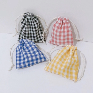 Borsa Piccola Con Coulisse In Cotone A Quadretti Custodia Per Trucco Gioielli Organizzatore Da Viaggio