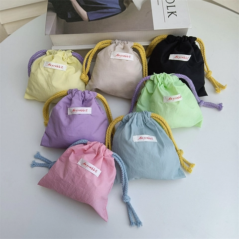 Oxford Cloth Drawstring Pouch Bag Macaron Color Portable Storage Organizer For Cosmetics And Small Items