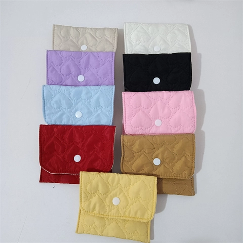 Heart Quilted Mini Coin Purse Jewelry Storage Pouch Snap Button Portable Fabric Organizer For Women Girls Candy Color
