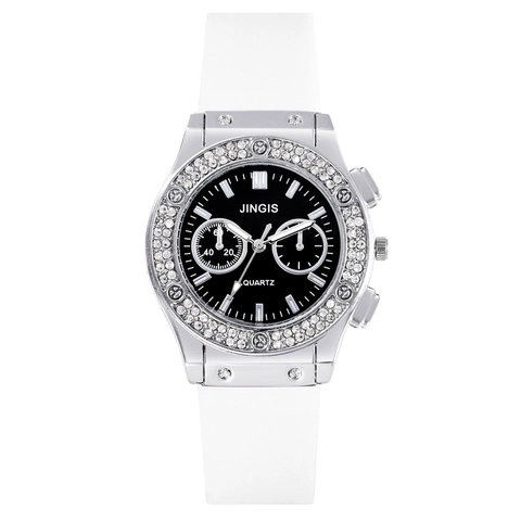 Modische Herren Quarzuhr Strass Legierungsgehäuse Silikonarmband Lässige Analoge Armbanduhr Rundes Zifferblatt