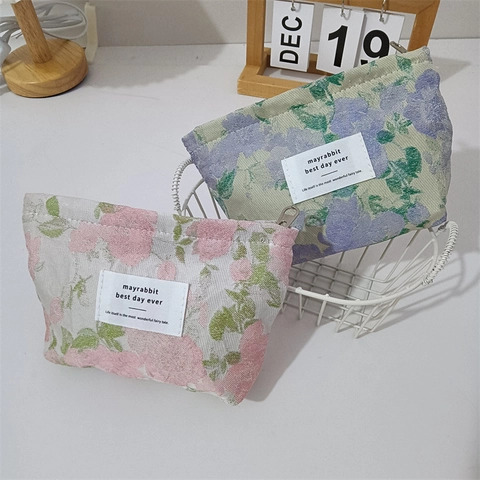 Trousse De Toilette Rétro Jacquard Floral Femme Pochette Maquillage Tissu Style National Vintage Rangement Zippé