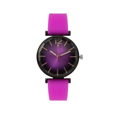 Simple Ladies Quartz Watch Silicone Strap Alloy Case Rose Gold Markers Gradient Dial Round Casual Wristwatch For Women
