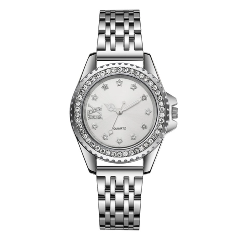 Women Fashion Quartz Watch Luxury Rhinestone Star Dial Alloy Steel Strap Elegant Round Wristwatch For Lady