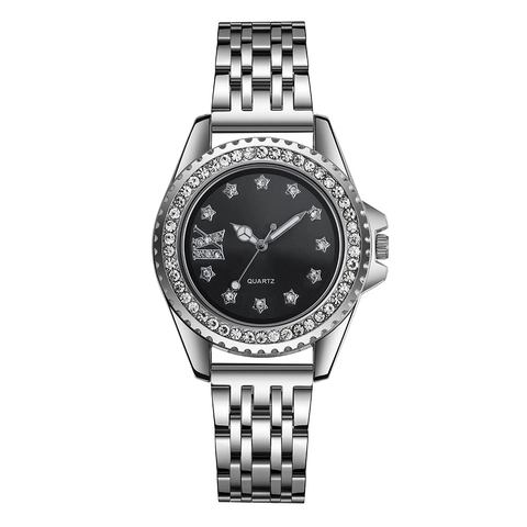 Women Fashion Quartz Watch Luxury Rhinestone Star Dial Alloy Steel Strap Elegant Round Wristwatch For Lady