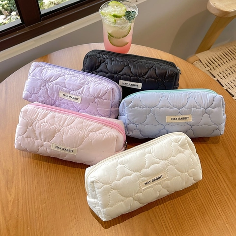 Astuccio Per Matite Trapuntato Motivo Cuore Borsa Trucco Gonfia Organizzatore Cancelleria Portatile Per Ragazze