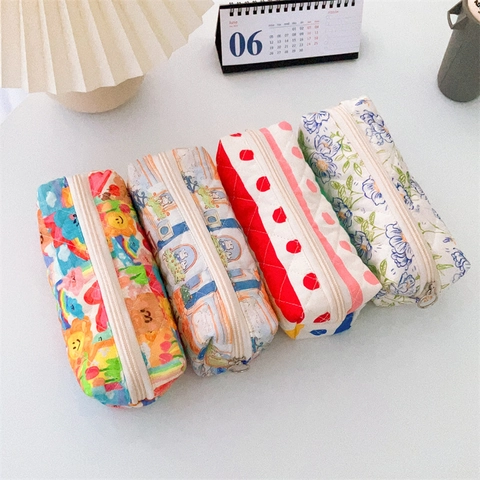 Astuccio Per Matite In Cotone Trapuntato Motivo Orsetto Floreale Borsa Per Cancelleria Pochette Per Cosmetici Cerniera Per Scuola Ufficio Ragazze