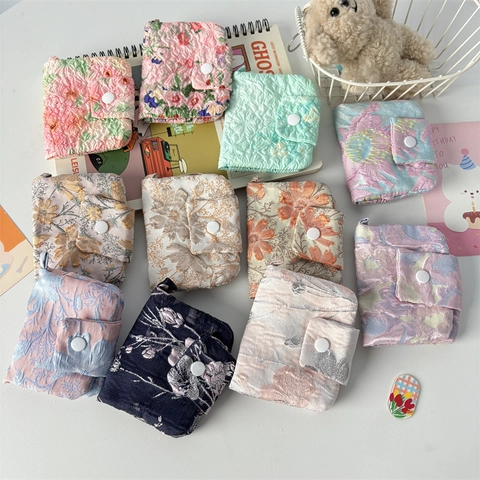 Monedero De Jacquard Floral Mini Porta Tarjetas Cartera De Tela Portátil Bolsa Vintage Con Botón A Presión