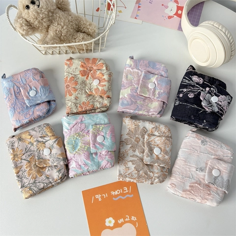 Monedero De Jacquard Floral Mini Porta Tarjetas Cartera De Tela Portátil Bolsa Vintage Con Botón A Presión