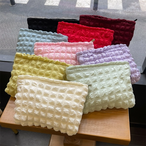 Cute Popcorn Bubble Texture Cosmetic Bag Polyester Large Capacity Toiletry Organizer Clutch For Women Daily Travel Sweet
