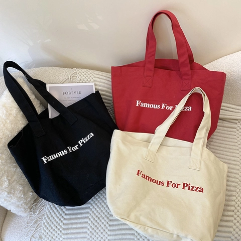 Women Large Capacity Canvas Tote Bag Casual Letter Print Shoulder Bag Student Commuting Shopping Handbag