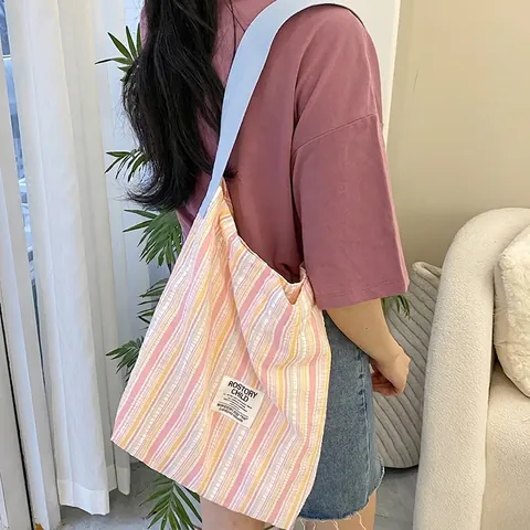 Bolso De Mano A Rayas Cuadrado Vertical Poliéster Texturizado Gran Capacidad Color De Contraste Plisado Bolso De Hombro Casual