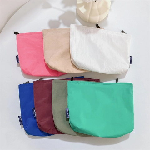Cosmetic Bag Nylon Waterproof Solid Color Travel Makeup Organizer Zipper Pouch Spacious Portable Lightweight