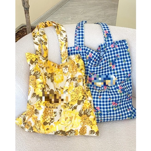 Borsa Tote In Tela Con Stampa Floreale Vintage Francese Gingham Borsa A Spalla Grande Capacità Casual Per Donne