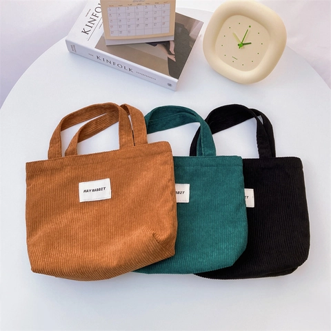 Bolso De Pana Para Mujer Color Sólido Gran Capacidad Bolso De Mano Forro De Lona Estilo Japonés Minimalista Diario