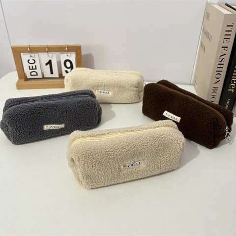 Astuccio In Peluche Borsa Da Trucco Sherpa Grande Capacità Organizer Per Cancelleria Morbido Portatile Per Studenti
