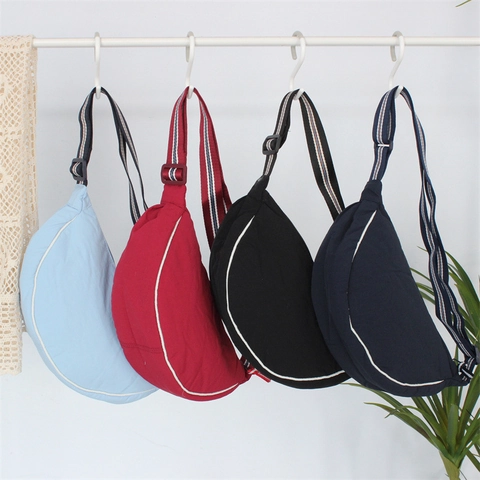 Nylon Half Moon Crossbody Bag Lightweight Striped Adjustable Strap Contrast Piping Casual Dumpling Shoulder Bag