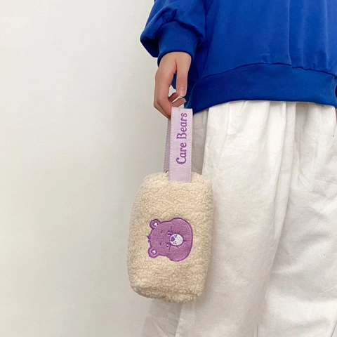 Trousse De Maquillage En Peluche Broderie Ours Douce Laine D'agneau Pochette À Fermeture Éclair Sac À Main Pour Femmes