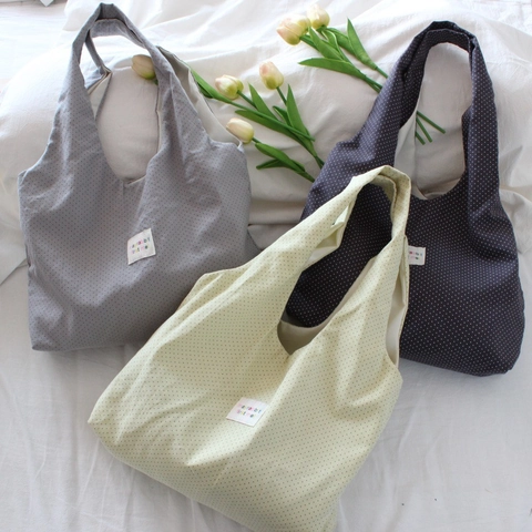 Grand Sac Fourre-Tout En Toile Femmes Imprimé Cœur Pois Style Coréen Décontracté Sac À Épaule Avec Poche Intérieure