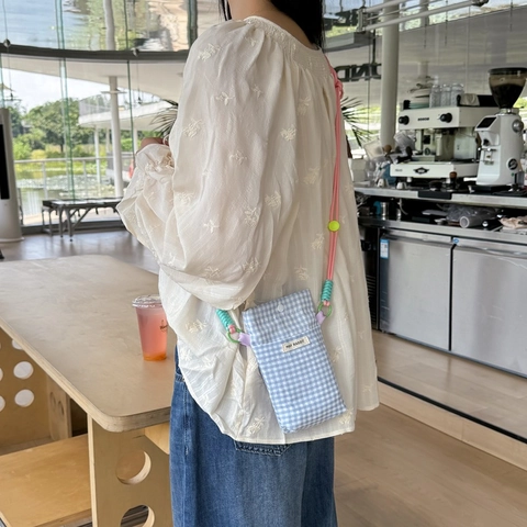 Γυναικεία Βαμβακερή Τσάντα Κινητού Gingham Mini Πλαίντ Υφασμάτινη Τσάντα Ώμου Με Ρυθμιζόμενο Ιμάντα Για Καθημερινά Ψώνια Φρέσκο Στυλ