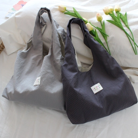 Grand Sac Fourre-Tout En Toile Femmes Imprimé Cœur Pois Style Coréen Décontracté Sac À Épaule Avec Poche Intérieure