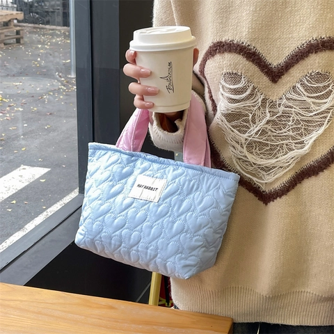 Borsa A Mano Trapuntata Con Motivo A Cuore Da Donna Piccola Borsa Tote In Poliestere Manici A Contrasto Casual Dolce