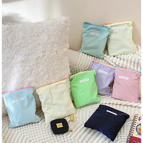 Polyester Zipper Pouch Handheld Small Makeup Storage Bag Casual Coin Purse For Women Students Travel