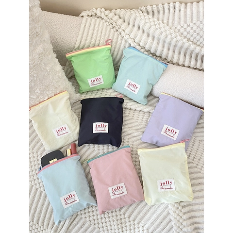 Polyester Zipper Pouch Handheld Small Makeup Storage Bag Casual Coin Purse For Women Students Travel