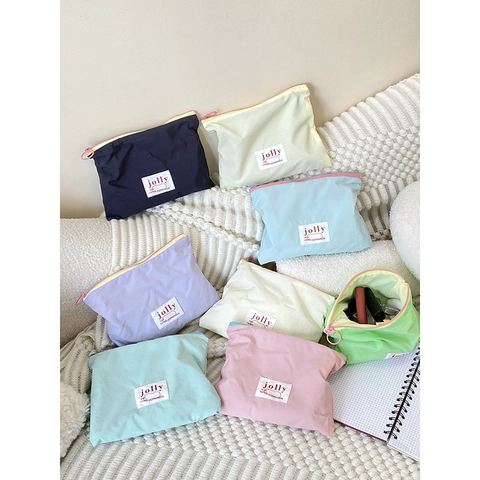 Portable Zipper Coin Purse Macaron Color Polyester Small Makeup Bag For Jewelry Organization Travel Lightweight Pouch