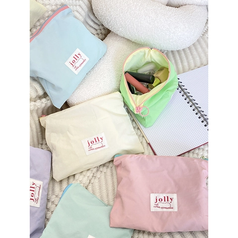 Portable Zipper Coin Purse Macaron Color Polyester Small Makeup Bag For Jewelry Organization Travel Lightweight Pouch