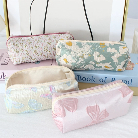 Federmäppchen Große Kapazität Schreibwarentasche Jacquard Stoff Floral Schmetterling Schleife Muster Schulbedarf Tragbar Reißverschluss