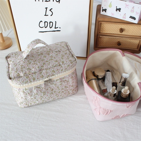 Jacquard Floral Kosmetiktasche Große Kapazität Schmetterling Geprägte Kulturbeutel Tragbarer Reise Organizer Für Damen