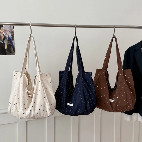 Borsa Tote In Tela A Pois Grande Capacità Borsa A Spalla Casual Per Donna Borsa Da Giorno Pendolare