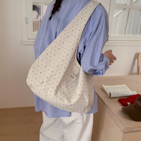 Borsa A Spalla In Tela Stampa Stelle A Pois Grande Capacità Hobo Tote Per Donna Scuola Pendolarismo Quotidiano