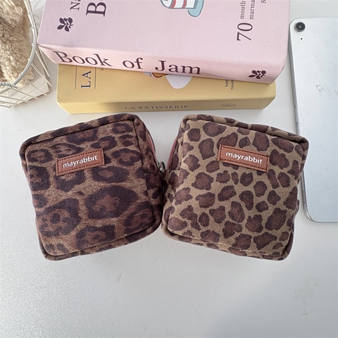 Leopardenmuster Kosmetiktasche Wildleder Quadratische Aufbewahrungstasche Für Lippenstift Münzen Reiseorganizer Tragbar