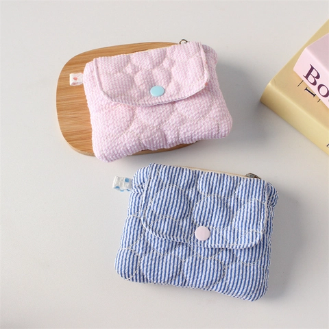 Gewatteerde Hart Mini Portemonnee Kleine Polyester Rits Portefeuille Gestreepte Kaart Organizer Opbergtas Voor Meisjes