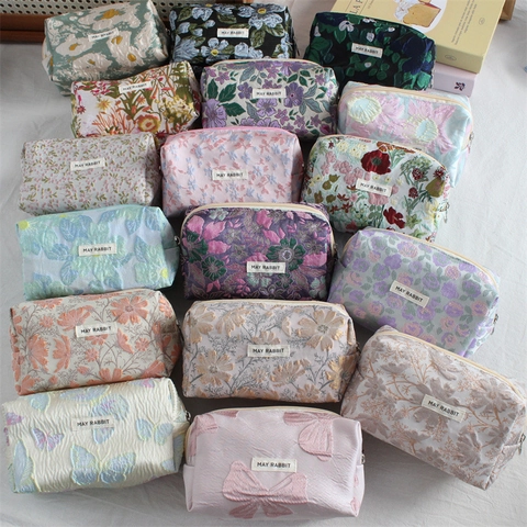 Jacquard Floral Pencil Case Large Capacity Portable Stationery Organizer Cosmetic Makeup Bag Zipper Pouch For Girls Students