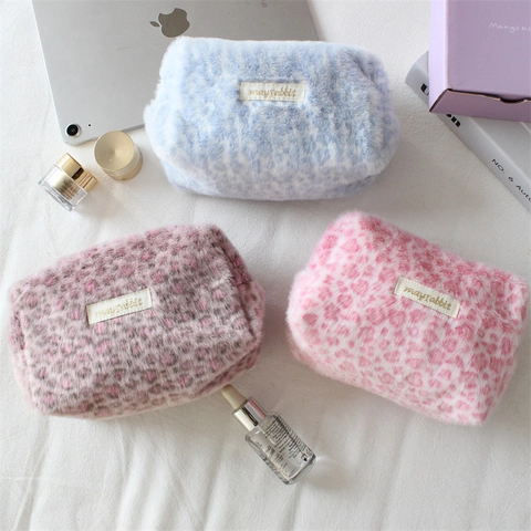 Borsa Da Trucco In Peluche Con Stampa Leopardata Pochette Per Cosmetici In Morbida Ecopelliccia Beauty Case Da Viaggio Con Cerniera