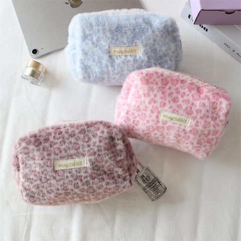 Borsa Da Trucco In Peluche Con Stampa Leopardata Pochette Per Cosmetici In Morbida Ecopelliccia Beauty Case Da Viaggio Con Cerniera