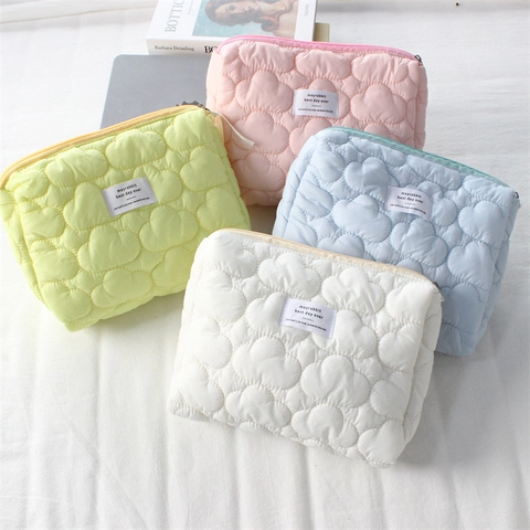 Gewatteerde Make-Up Tas Wolk Hart Patroon Polyester Grote Capaciteit Reis Toilettas Organizer Draagbare Ritszak Dames Zoete Stijl