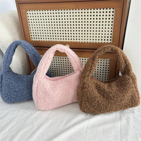 Plush Handbag Sherpa Fluffy Solid Color Zipper Winter Fall Commute Fashion Casual Tote For Women
