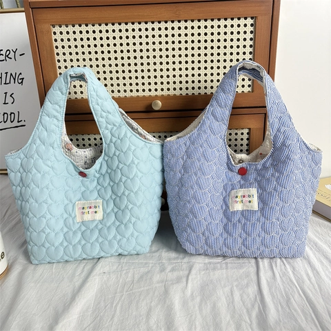 Sac À Main Matelassé À Motifs Cœurs Rayures Sac Fourre-Tout Femme Léger À Pression Souple Décontracté