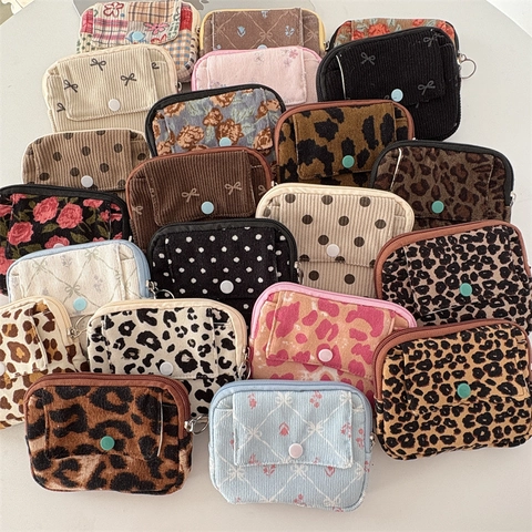 Mini Cordmünzbörse Bedruckt Leopard Blumenmuster Tragbare Aufbewahrungstasche Mit Reißverschluss Klappe Für Damen Lippenstift