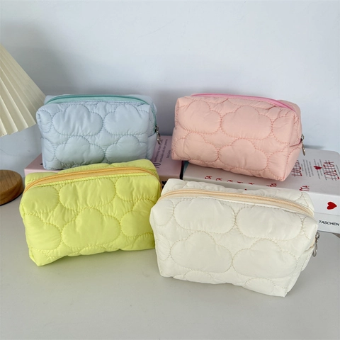 Quilted Cloud Pencil Case Large Capacity Portable Makeup Bag Soft Polyester Zipper Pouch School Office Supplies Students Women