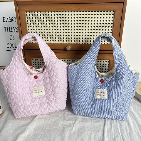 Sac À Main Matelassé À Motifs Cœurs Rayures Sac Fourre-Tout Femme Léger À Pression Souple Décontracté