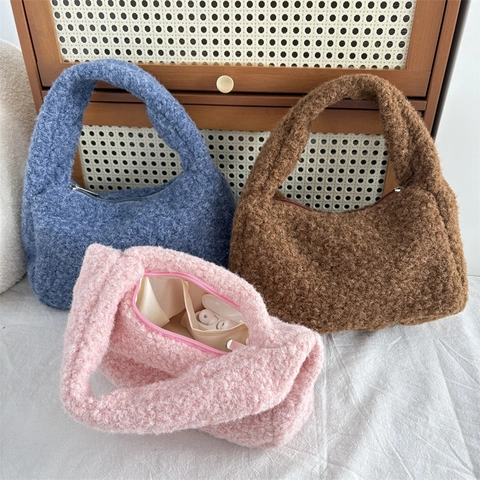Plush Handbag Sherpa Fluffy Solid Color Zipper Winter Fall Commute Fashion Casual Tote For Women
