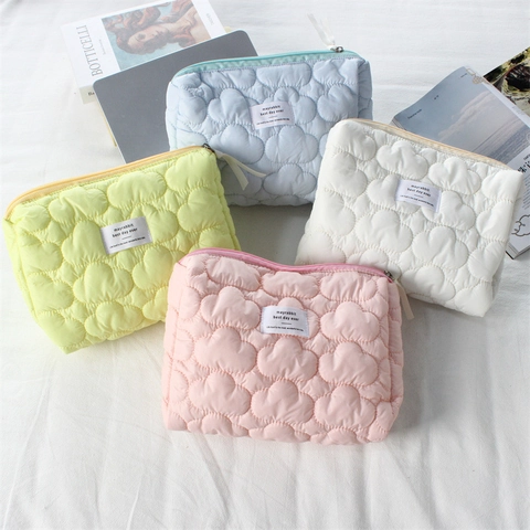 Gewatteerde Make-Up Tas Wolk Hart Patroon Polyester Grote Capaciteit Reis Toilettas Organizer Draagbare Ritszak Dames Zoete Stijl