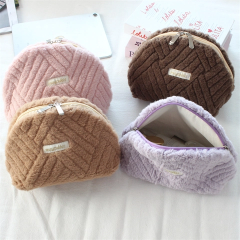 Borsa Per Trucco In Peluche Trapuntata Grande Capacità Custodia Da Viaggio Portatile Chiusura Con Cerniera Per Donna