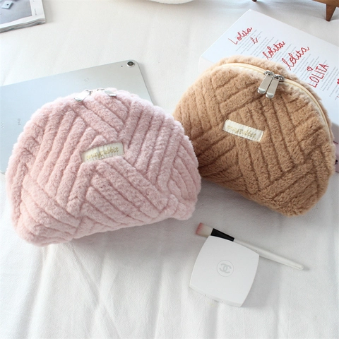 Borsa Per Trucco In Peluche Trapuntata Grande Capacità Custodia Da Viaggio Portatile Chiusura Con Cerniera Per Donna