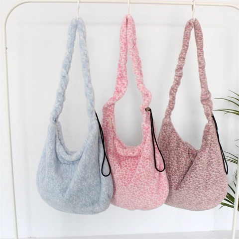 Bolso De Hombro Hobo De Peluche Con Estampado De Leopardo Piel Sintética Gran Capacidad Estilo Retro Coreano Para Mujer